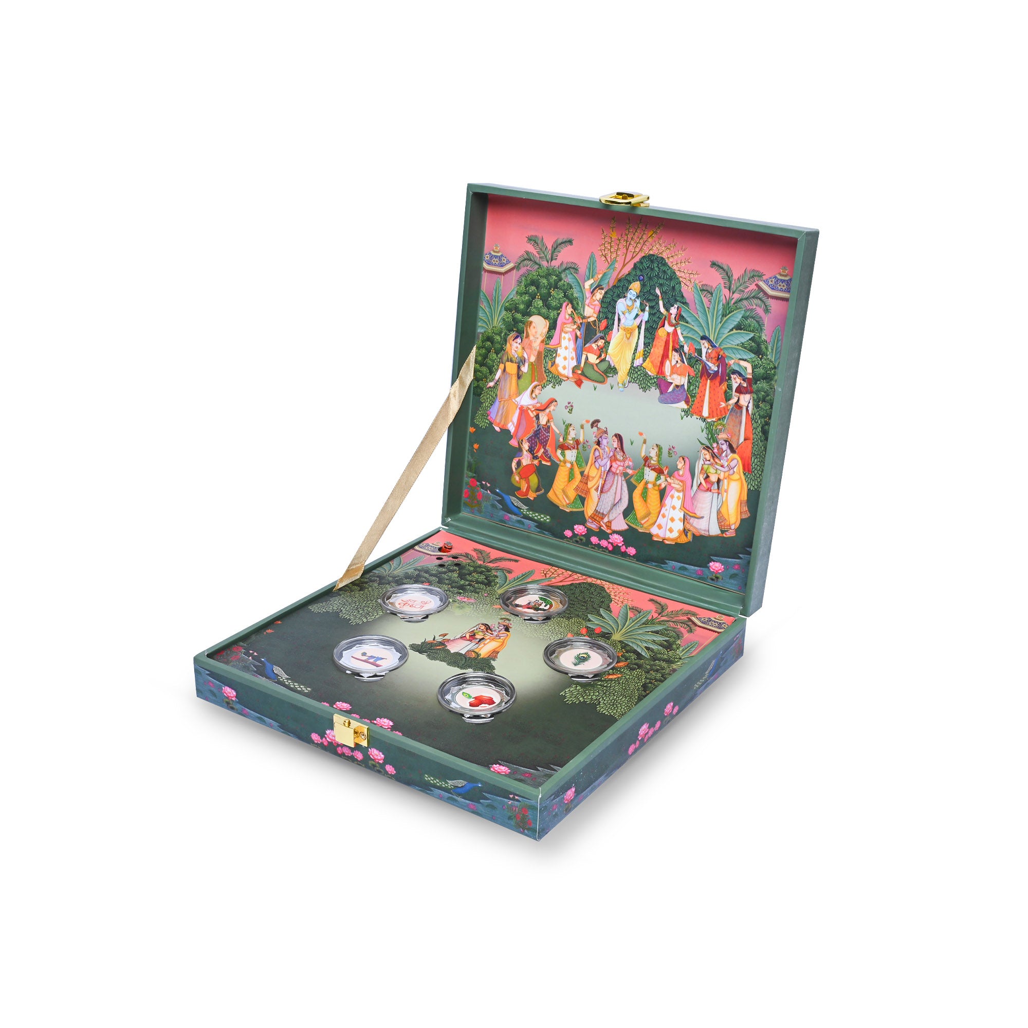 Krishna Divine Musical 999 Silver Coin Box (5 Coins)