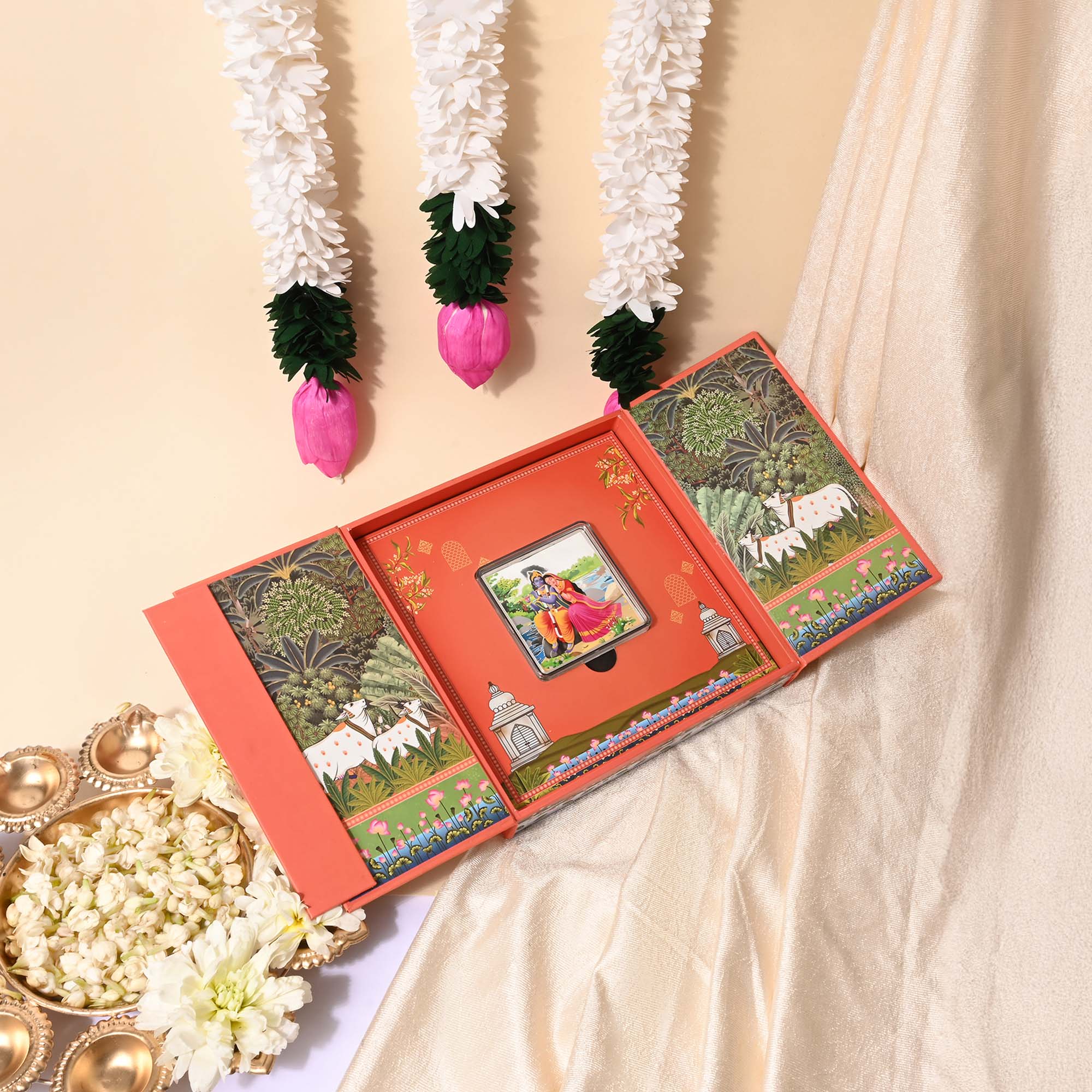 Radha Krishna 999 Silver Coin Box