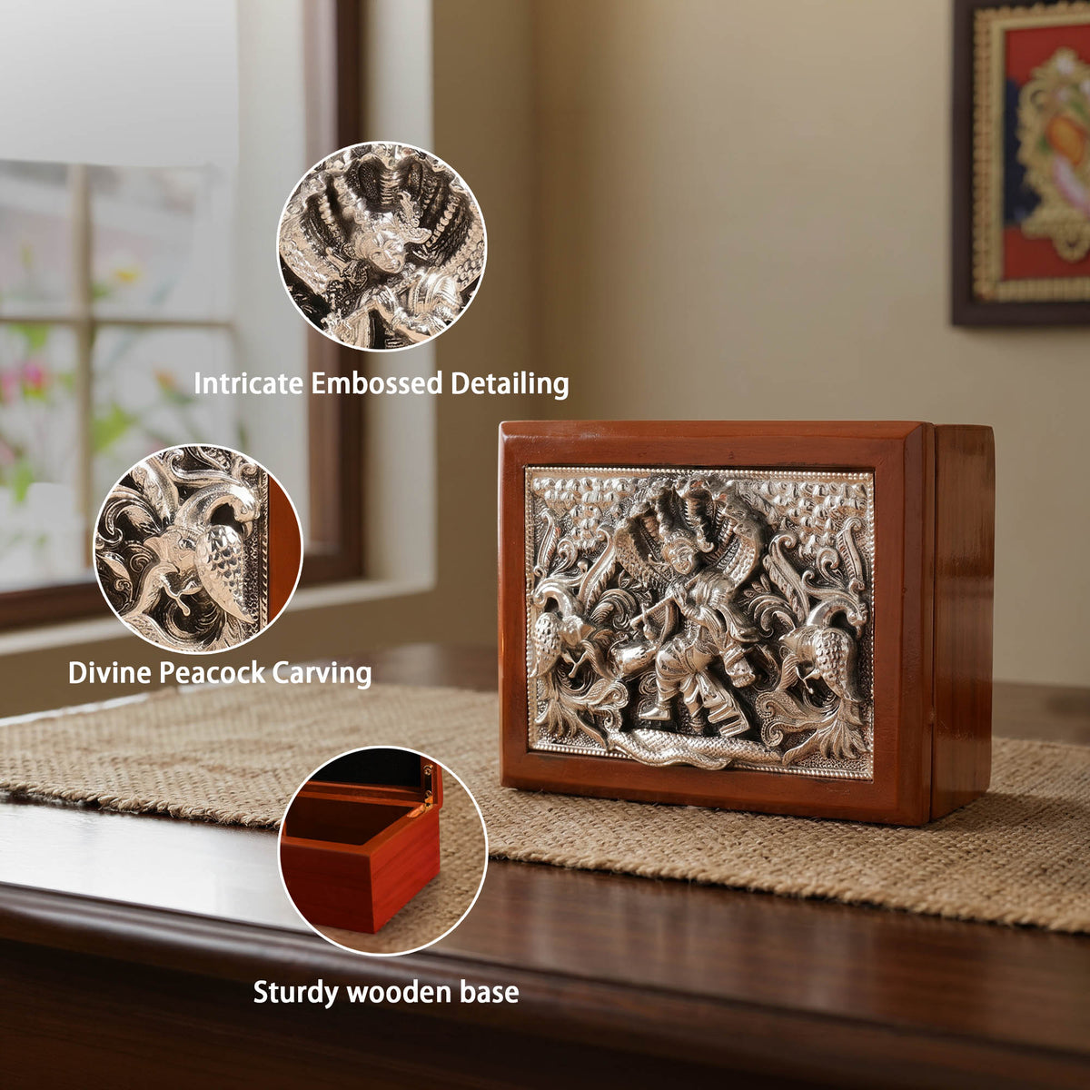 999 Silver Krishna Design Keepsake Box