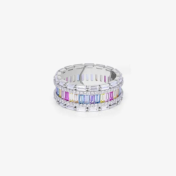 Circular Multicolor Silver Ring