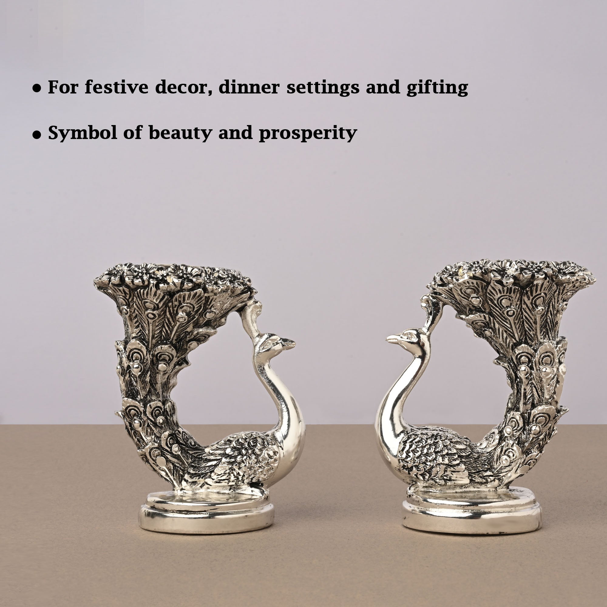 999 Silver Designer Peacock Candle Holder