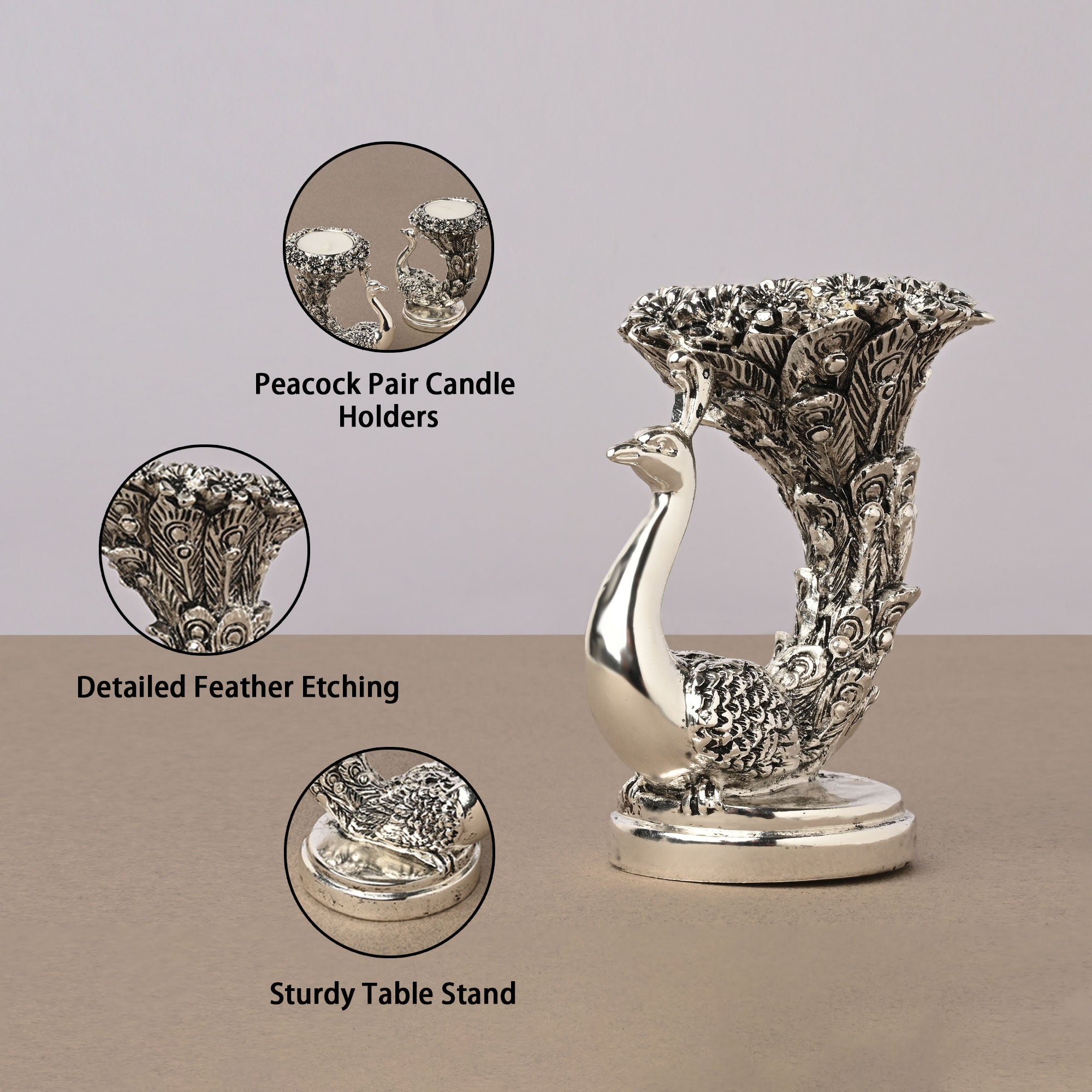 999 Silver Designer Peacock Candle Holder