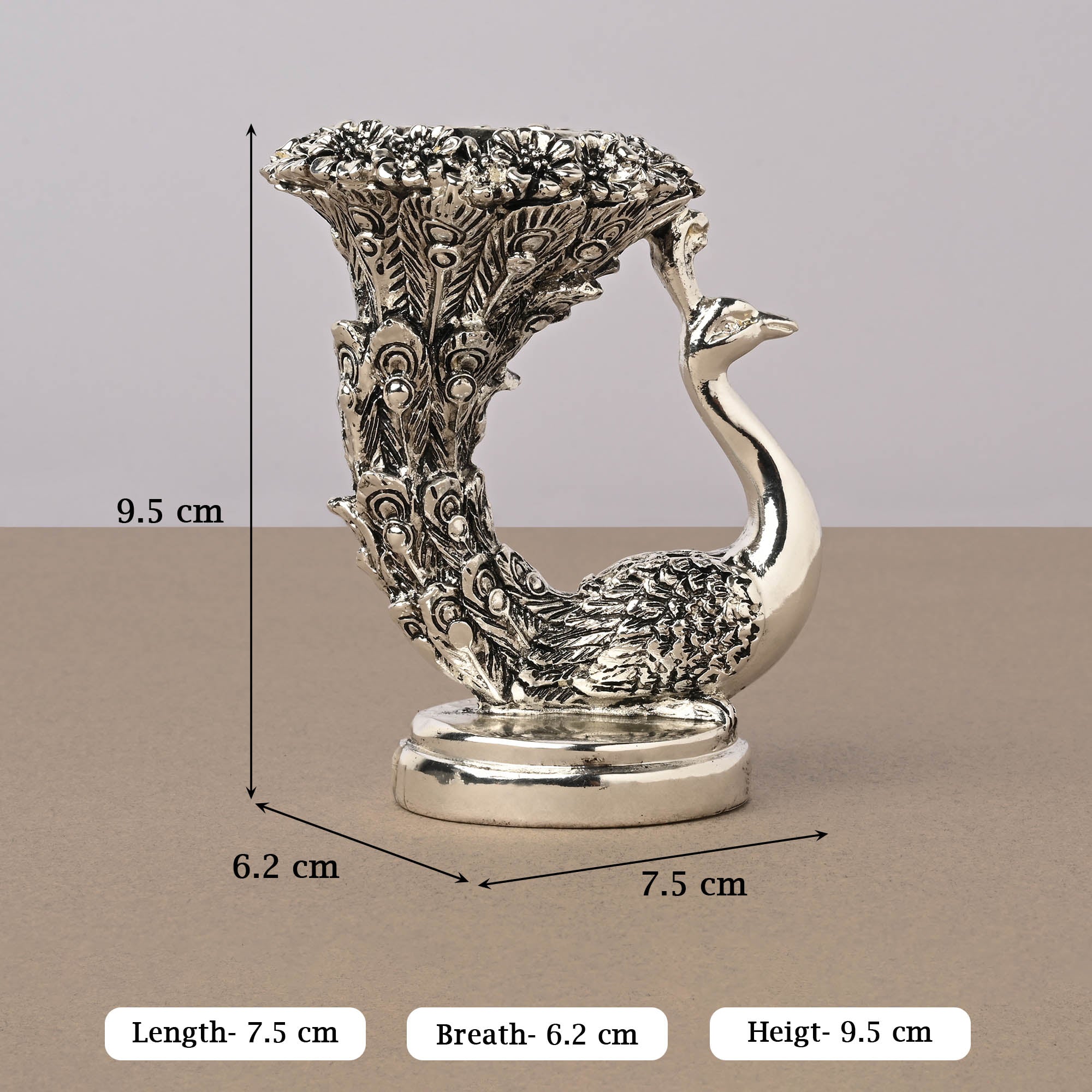 999 Silver Designer Peacock Candle Holder