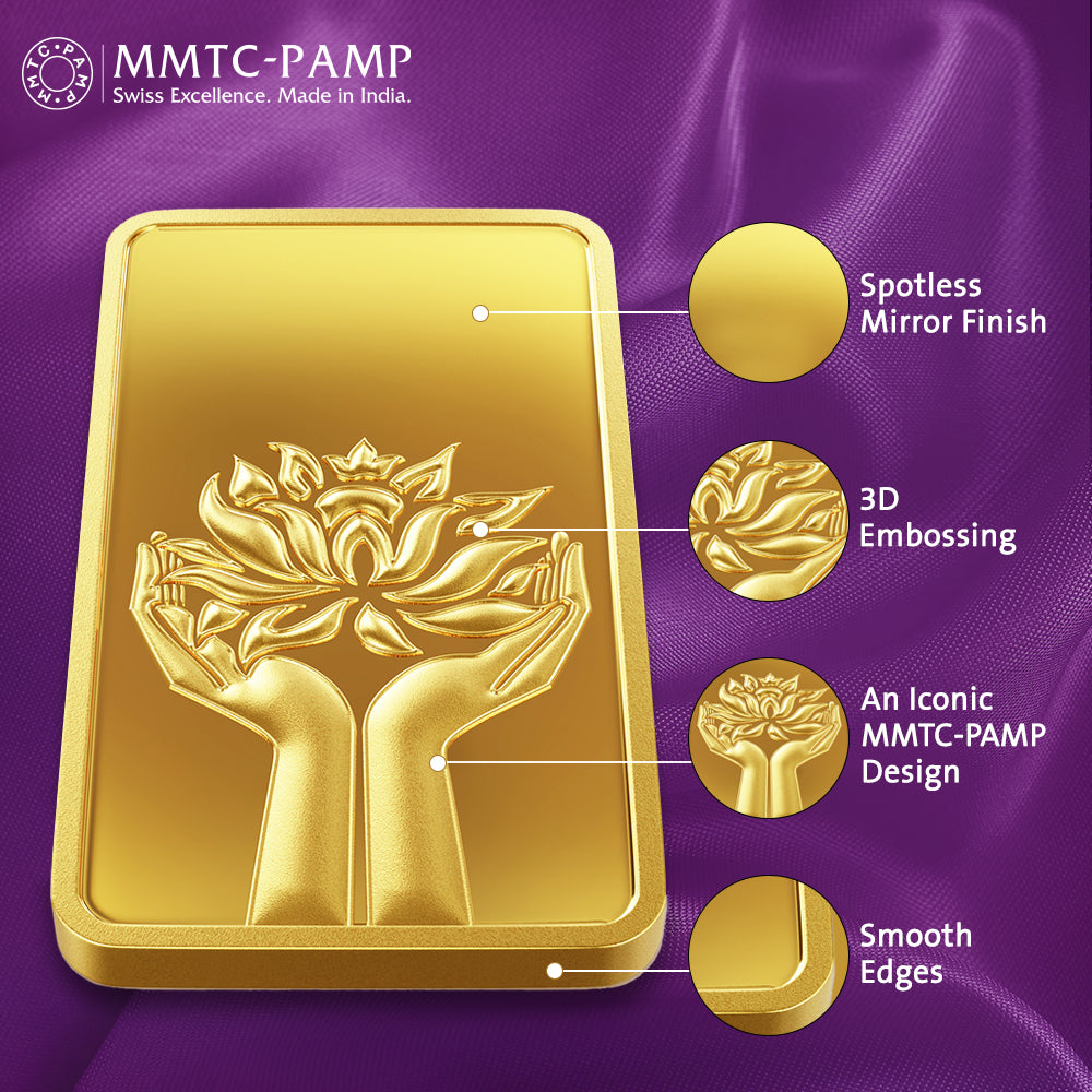 24K (999.9+) Purest 5 gm Lotus Gold Bar