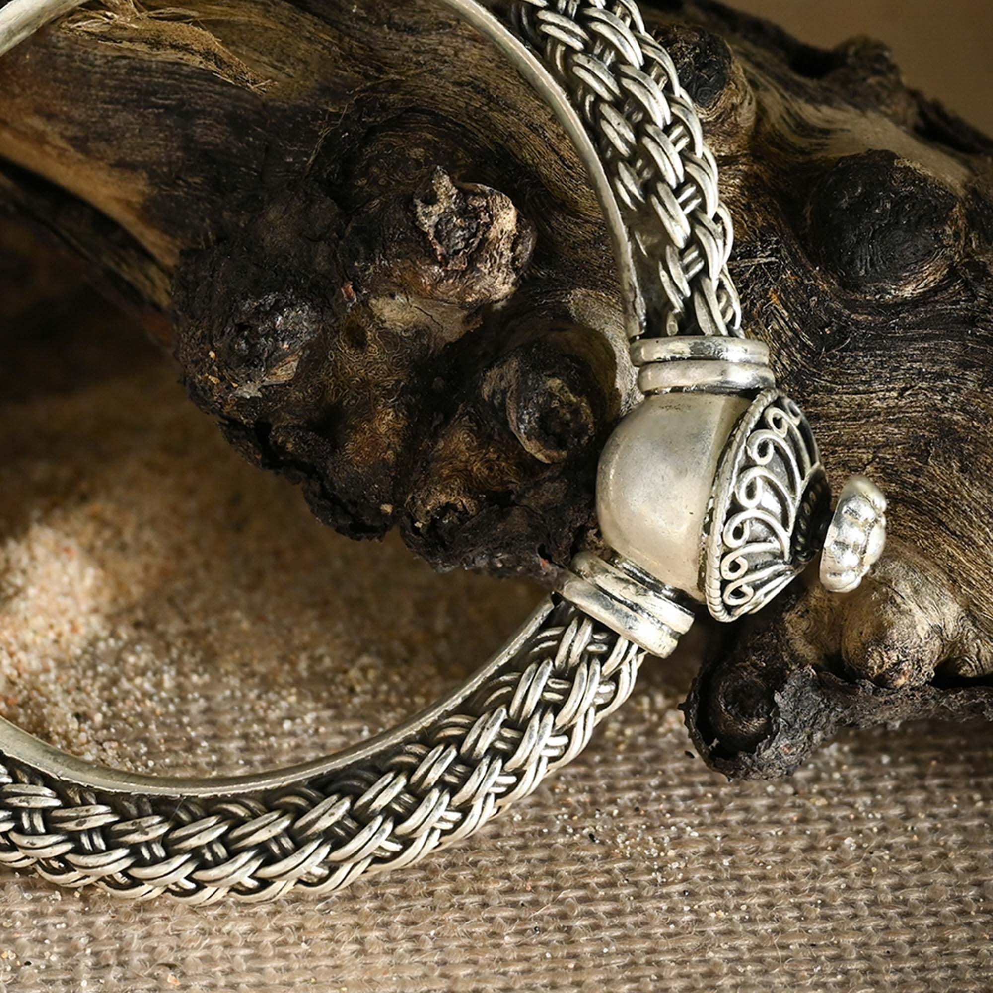 Ornamental Woven Silver Kada