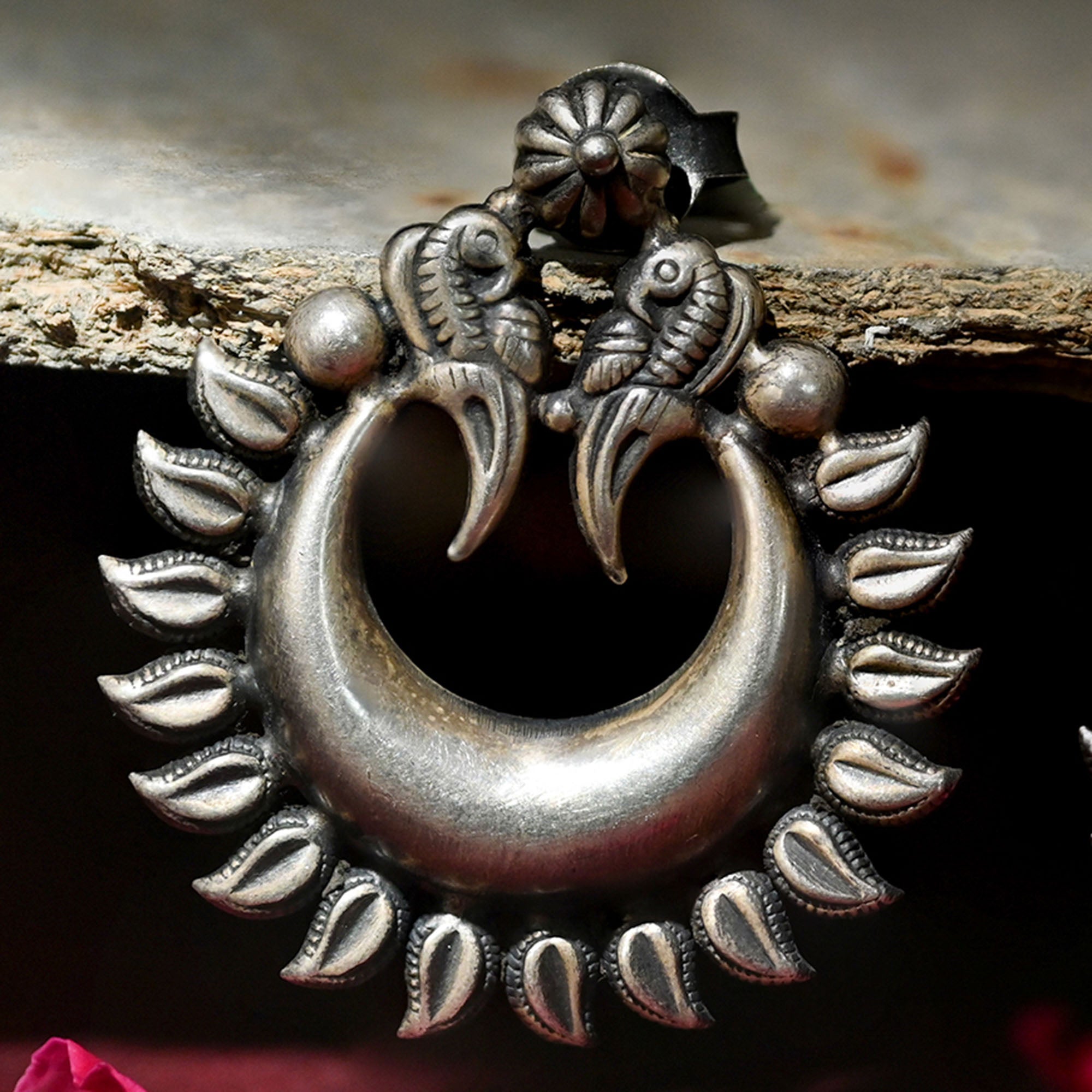 Crescent Motif Silver Earrings