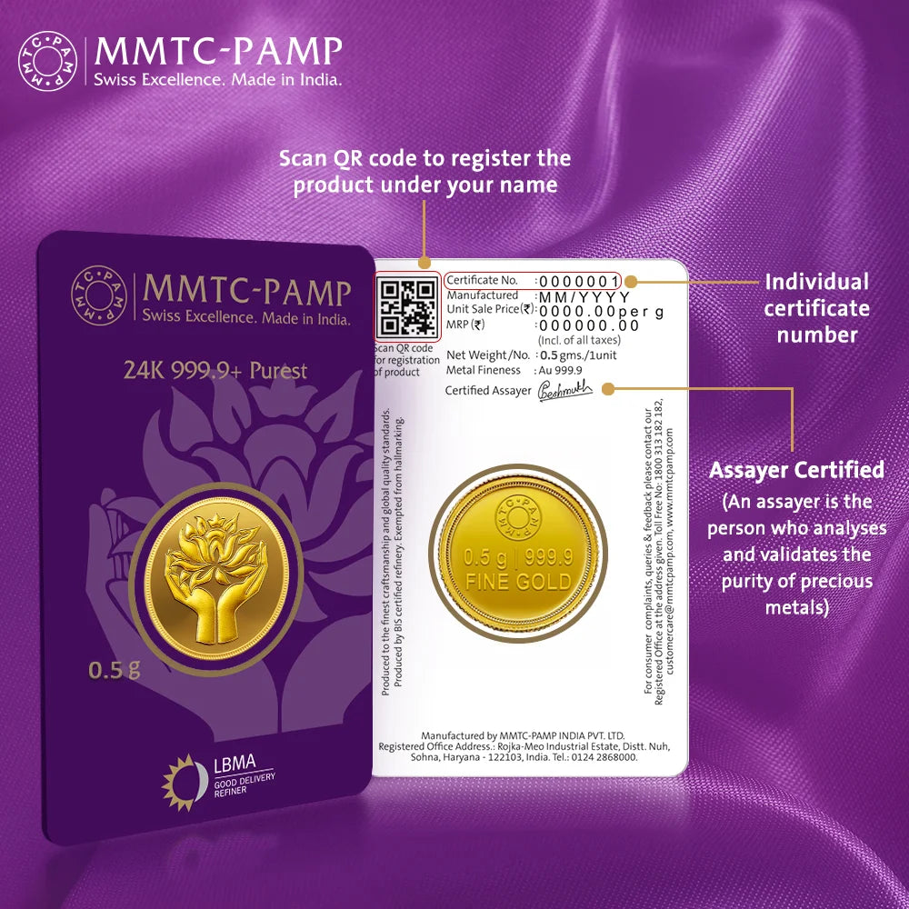 24K (999.9+) Purest 0.5 gm Lotus Gold Coin