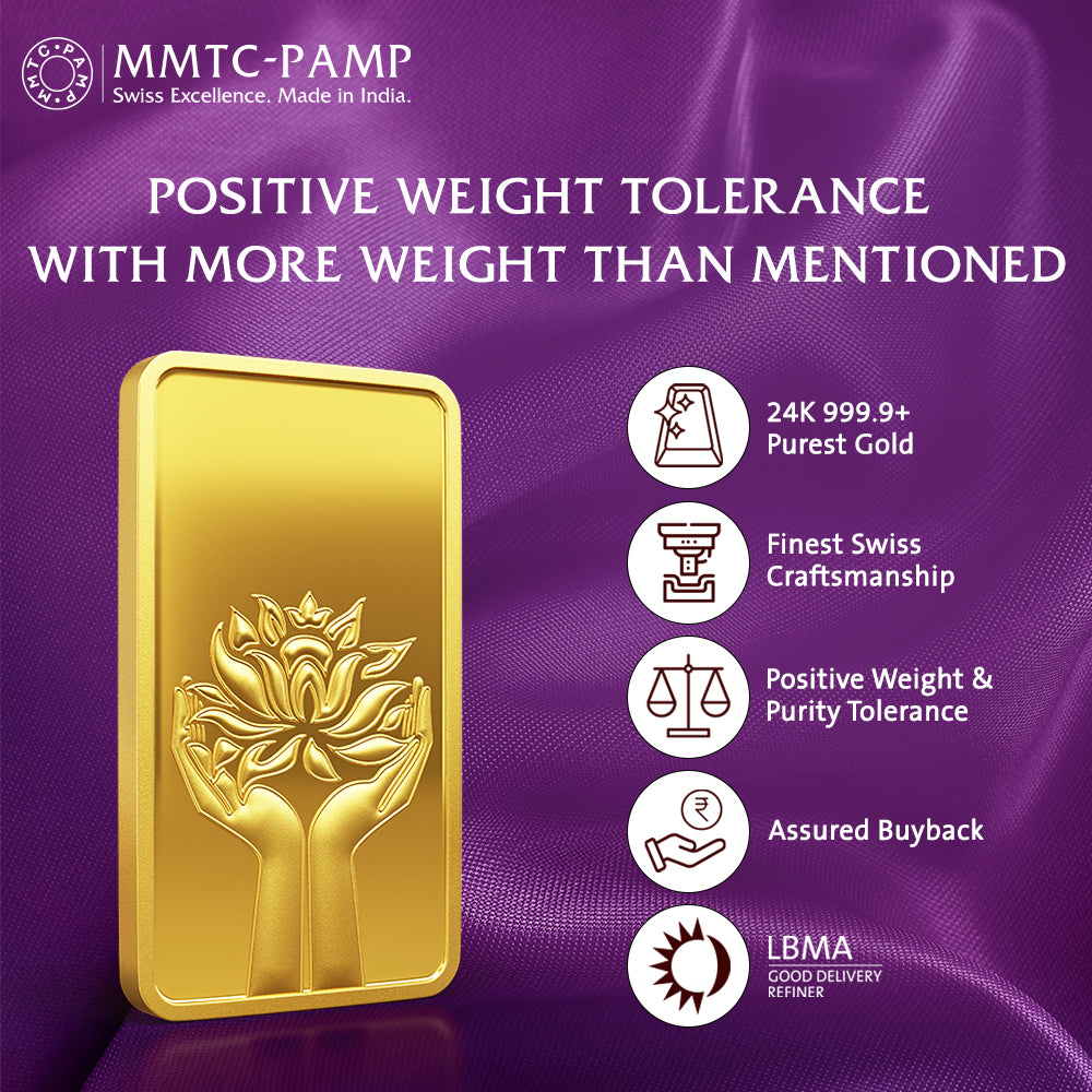 24K (999.9+) Purest 50 gm Lotus Gold Bar